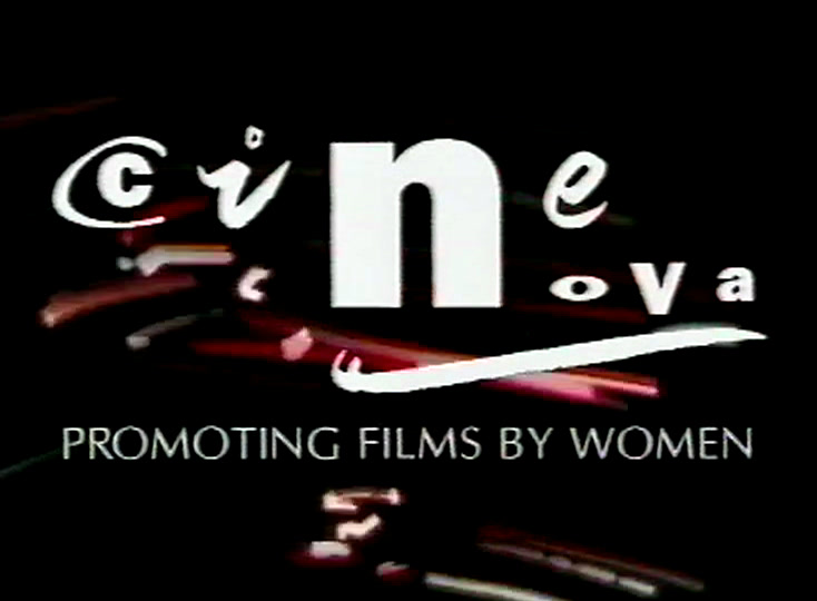 The finished lockup: cinenova above a brush swash, PROMOTING FILMS BY WOMEN beneath