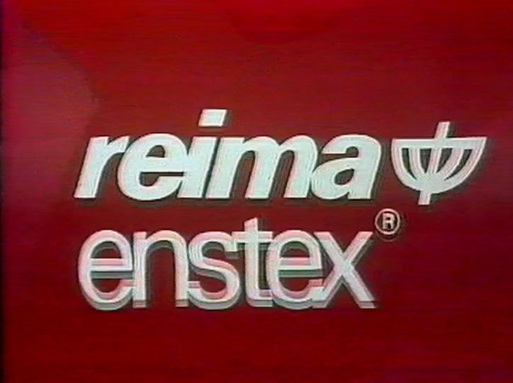 White rounded letters on red: reima with its flower device, and enstex below.