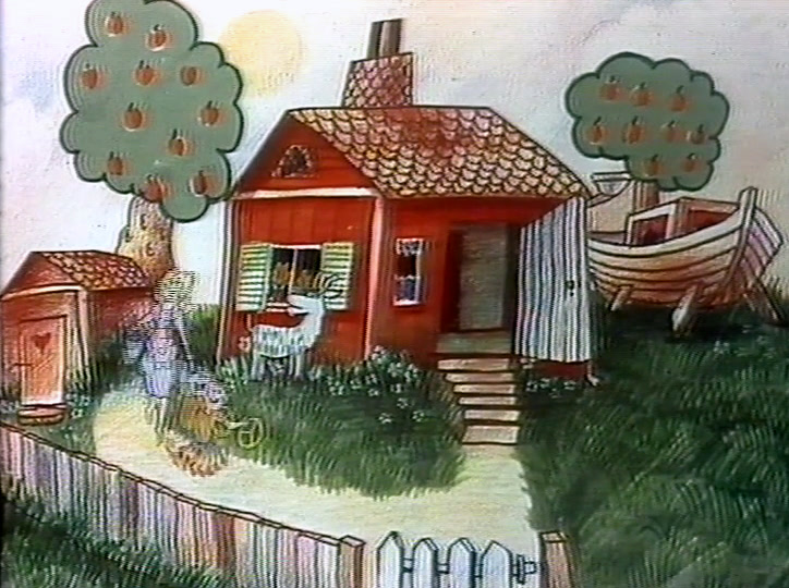 A gold FENNIA plaque fades up on the picket fence in front of the house.
