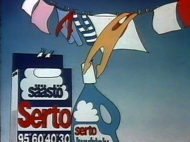 The Serto box and bottle stand centre frame beneath the pegged-out clothes.